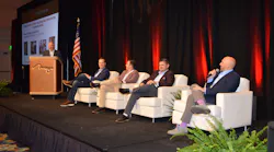 From left, Mike Anderson, of Collision Advice, moderates the panel of Casey Lund, of Collision Leaders; Ryan Clark, of Eustis Body Shop; Doug Martin, of Martin's Body Shop; and Andy Tylka, of TAG Auto Group.