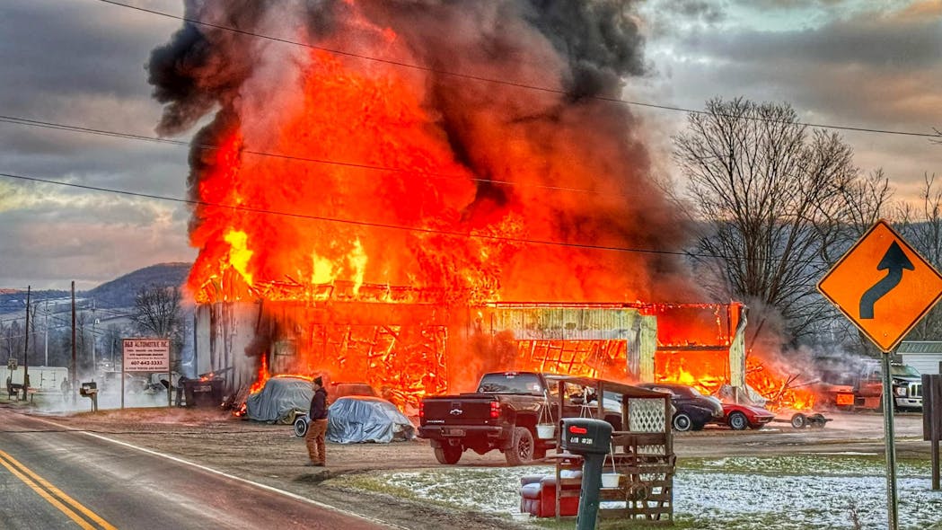 Fire at B&amp;B Automotive, Inc. in Weltonville