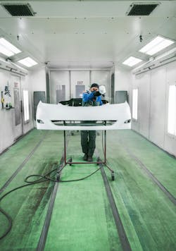 A stop at the spray room is one of the last steps before a vehicle is fully prepared according to the repair plan at the Modesto City Center location of Fix Auto. A stop at the spray room is one of the last steps before a vehicle is fully prepared according to the repair plan at the Modesto City Center location of Fix Auto.