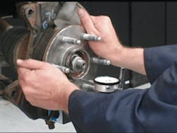 A more accurate way to check hub bearing wear is by using a dial indicator. OEM specifications in the thousands of an inch are the norm. A more accurate way to check hub bearing wear is by using a dial indicator. OEM specifications in the thousands of an inch are the norm.