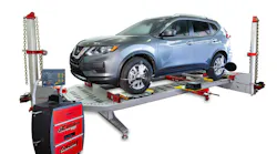 The first step in the structural repair workflow is the structural alignment. An initial structural measurement of the center section, front and rear ends, suspension, and any other additional measurements are determined based on damage.