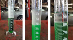 Figure 5 - Ethanol testing. From left to right: 14 percent, 40 percent and 70 percent ethanol content.