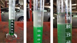 Figure 5 - Ethanol testing. From left to right: 14 percent, 40 percent and 70 percent ethanol content. Figure 5 - Ethanol testing. From left to right: 14 percent, 40 percent and 70 percent ethanol content.
