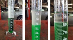 Figure 5 - Ethanol testing. From left to right: 14 percent, 40 percent and 70 percent ethanol content.