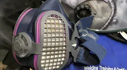 Welding Respirator Used While Wearing A Helmet
