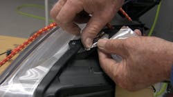 The shape of the tab itself will determine how the tab can be fixtured prior to welding; if the geometry is simple and flat, a stiff aluminum tape can be used to hold the broken part in position. The shape of the tab itself will determine how the tab can be fixtured prior to welding; if the geometry is simple and flat, a stiff aluminum tape can be used to hold the broken part in position.