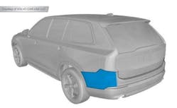 Research the OEM&rsquo;s repair procedures to see what areas of the bumper fascia are affected by a repair prohibition. In most cases, there will be a dimensioned diagram showing the area that cannot be repaired, such as shown in this image of a Volvo rear bumper.