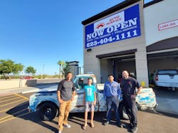 The Surprise, Ariz., Sun Devil Auto, led by Store Manager Mike Arana (right,) helped Hugo Caballero get his son, Venicio’s ‘67 C10 back on the road. The Surprise, Ariz., Sun Devil Auto, led by Store Manager Mike Arana (right,) helped Hugo Caballero get his son, Venicio’s ‘67 C10 back on the road.