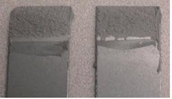 Figure 2- When the working time of the adhesive is exceeded, the adhesive will no longer wet out on one of the surfaces to be bonded. A typical failure mode is cohesive failure, which occurs within the adhesive layer. Figure 2- When the working time of the adhesive is exceeded, the adhesive will no longer wet out on one of the surfaces to be bonded. A typical failure mode is cohesive failure, which occurs within the adhesive layer.