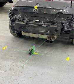 Figure 4- Using ADAS software, a mark was made 672mm / 26.46' to the left of the centerline for point “M” and the same distance to the right of the centerline for point 'N'. Figure 4- Using ADAS software, a mark was made 672mm / 26.46' to the left of the centerline for point “M” and the same distance to the right of the centerline for point 'N'.