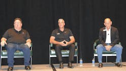 From l., Jimmy Spears, of Tractable; Niel Speetjens, of I-CAR; and Frank Terlep, of Auto Techcelerators, speak at the PBES Conference May 18.