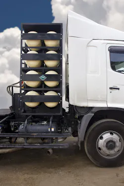 A CNG fuel tank cascade on a Class 8 truck.