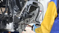 While some high-strength steel parts can be repaired through pulling or straightening, many cannot be repaired or sectioned and must be replaced entirely. Repair methods such as squeeze-type resistance spot welding (shown) or MIG brazing are often required due to the lower heat affected zone temperature.