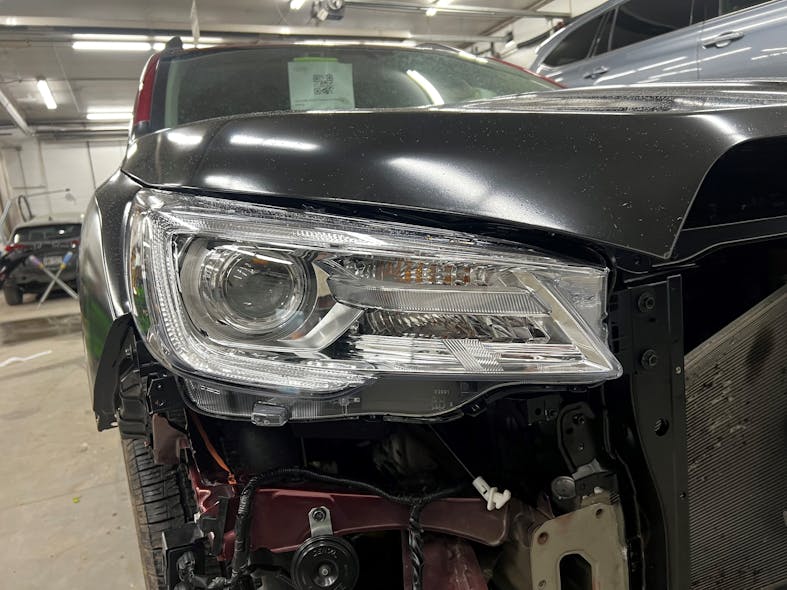 Jason Whitson, technician with Boyden Brook Body Works in Canton, New York, took this photo of a new OEM hood received with a poor fit. &apos;Test-fit for dimensional accuracy&apos; is one labor operation for which a shop can collect, says repair plan specialist Kyle Motzkus.