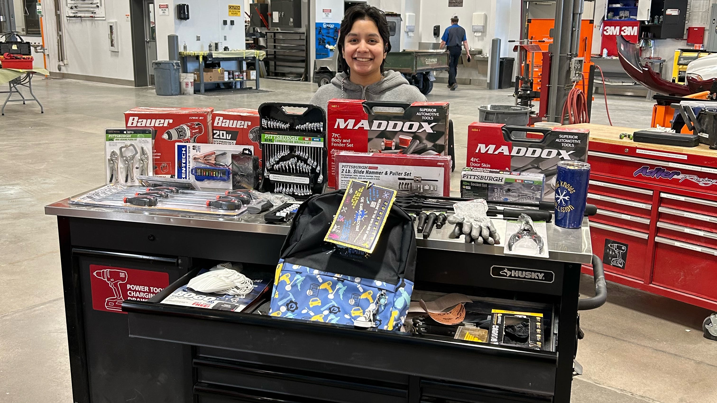 2023 STARS recipient MaryAnn Buell, of Idaho Falls, Idaho, stands behind her awarded tool kit.