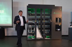 Troy Weaver, senior vice president, of Global Refinish for Axalta Coating Systems, shows off the Irus Mix at a media event last fall. Troy Weaver, senior vice president, of Global Refinish for Axalta Coating Systems, shows off the Irus Mix at a media event last fall.