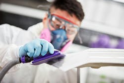 Using a dust extraction system for blocking vehicles in prep can help reduce contaminants in the topcoat, and thus buffing. Using a dust extraction system for blocking vehicles in prep can help reduce contaminants in the topcoat, and thus buffing.