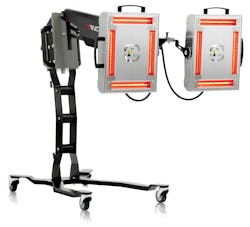 The versatile REVO Rapid can be mounted on wheels or a rail system. Each cassette can be independently positioned so that it can cure two substrates on a corner, as an example, or to cure two opposing parts, such as this door and bumper cover. The versatile REVO Rapid can be mounted on wheels or a rail system. Each cassette can be independently positioned so that it can cure two substrates on a corner, as an example, or to cure two opposing parts, such as this door and bumper cover.