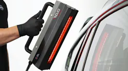 The GFS REVO Handheld can be used to remove decals, as shown, or to thoroughly cure body filler and prevent sand scratches from later appearing.