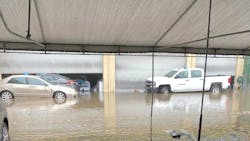 Southland Auto Body garage in flood