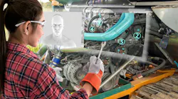 Figure 2- Augmented reality glasses being used to diagnose an internal combustion engine in the field.