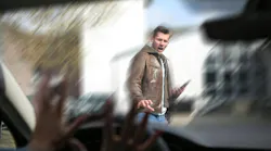 Pedestrian crossing in front of vehicle Pedestrian crossing in front of vehicle