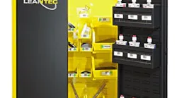 One of LeanTec’s products, the secure mobile cart, holds approximately 60 products organized into multi-sized bins,with a secure Bluetooth latch, door sensors, an alarm and the ability to limit employee access.
