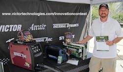 Victor Technologies' communication manager Bill Wehrman showcases the 'Innovation to Shape the World' contest’s $4,000 prize package to welding students and instructors at the 2012 SkillsUSA competition in Kansas City, Mo. Victor Technologies' communication manager Bill Wehrman showcases the 'Innovation to Shape the World' contest’s $4,000 prize package to welding students and instructors at the 2012 SkillsUSA competition in Kansas City, Mo.