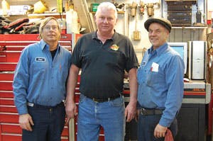 The mechanical techs of Auto Tech & Body, from left, are Dave Holmes, co-owner Chuck Benhart, and 2009 TECH-NET/ASE Tech of the Year Rollin Hansen.