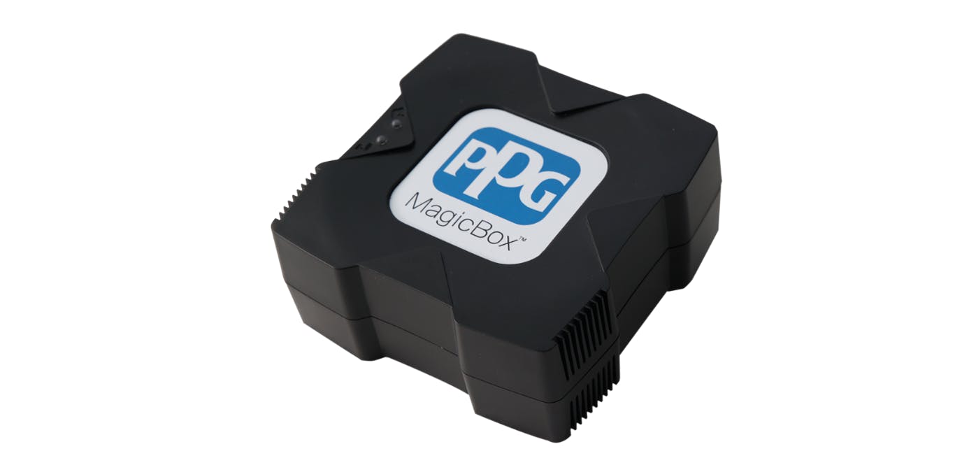 According to PPG, its MagicBox smart device eliminates the need for specialized computers in the mixing room by delivering a PPG patented body shop assistant, connectable to new and existing USB scales in body shops.
