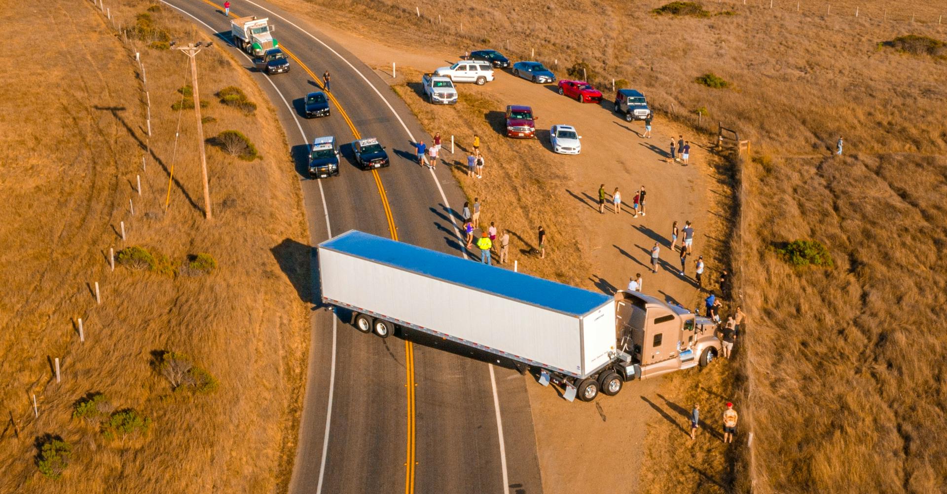 Semi truck runs off the road