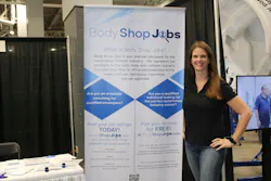 President Diane Benting poses for a photo at the BodyShopJobs.com booth at the Tasco Auto Color trade show. President Diane Benting poses for a photo at the BodyShopJobs.com booth at the Tasco Auto Color trade show.