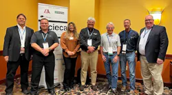 Architecture Committee members are pictured at the 2022 CIECA CONNEX Conference in St. Charles, Mo. From l.: CIECA Past Chair Jeff Schroder, Car-Part.com; Andy Bober, Entegral; Paulette Reed, CIECA's technical project manager; Mike Hastings, Car-Part.com; Architecture Committee Chair Dan Webster, Enlyte; CIECA Chair Phil Martinez, Mitchell International; and Paul Barry, CIECA's executive director.