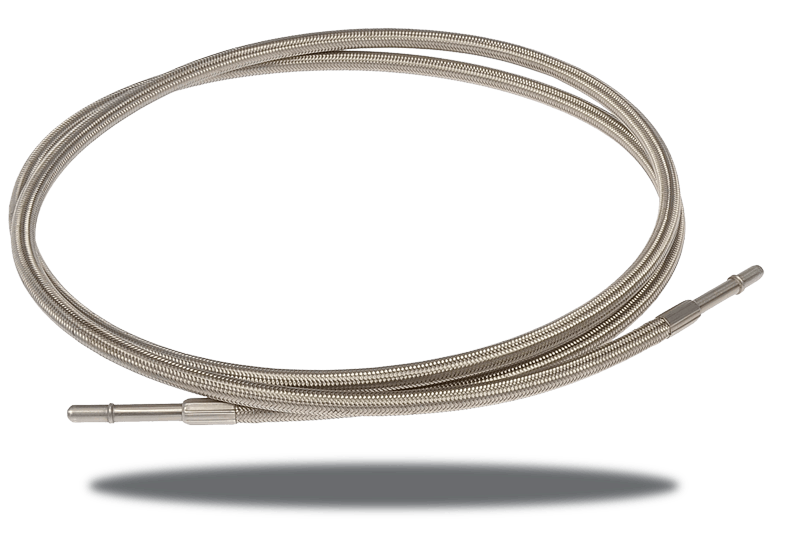 New braided stainless steel, flexible fuel line (No. 819-840).