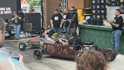 Thad Moffitt and Billy Lane enter rat rod go-karts built by high school students in front of NASCAR legend, Richard Petty at Minnesota State Fair Grounds on Friday, June 21, 2024. Thad Moffitt and Billy Lane enter rat rod go-karts built by high school students in front of NASCAR legend, Richard Petty at Minnesota State Fair Grounds on Friday, June 21, 2024.