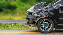 Black car get damaged by accident on the road