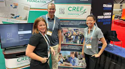 From left, Bekka Stultz-Jackson, marketing and brand manager at Classic Collision; David Willett, chief underwriting officer at Spark Underwriters; and Amber Ritter, director of marketing and project management, at the CREF booth during the 2024 ASCA conference.