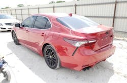 A 2022 Toyota Camry XSE (and its VIN tag) from a salvage yard pool was used for the estimating exercise from Collision Advice. A 2022 Toyota Camry XSE (and its VIN tag) from a salvage yard pool was used for the estimating exercise from Collision Advice.