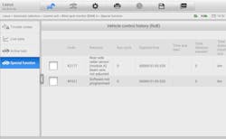 FIGURE 5: Historical codes that were stored in memory included a RoB code X2177 stating that the beam axis was not adjusted and also another RoB code F021 stating that software in the module was not programmed. FIGURE 5: Historical codes that were stored in memory included a RoB code X2177 stating that the beam axis was not adjusted and also another RoB code F021 stating that software in the module was not programmed.