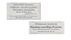 Commercial vehicle painting was a viable business long before the advent of the automobile. Many carriage painters and repairers turned to automobiles to change with the times. These two places, advertising in a local newspaper in 1843, were located within a few feet of each other in what became the city of Nashua, New Hampshire. Commercial vehicle painting was a viable business long before the advent of the automobile. Many carriage painters and repairers turned to automobiles to change with the times. These two places, advertising in a local newspaper in 1843, were located within a few feet of each other in what became the city of Nashua, New Hampshire.