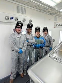 (From left to right: Josh Avello (Performance Auto Color), KJ (Backfisch Bodyshop), Bob Chapman (AkzoNobel), and Dustin Sisco (Gerry Counts Auto Body) at the AkzoNobel training center for their Sikkens brand outside Chicago. (From left to right: Josh Avello (Performance Auto Color), KJ (Backfisch Bodyshop), Bob Chapman (AkzoNobel), and Dustin Sisco (Gerry Counts Auto Body) at the AkzoNobel training center for their Sikkens brand outside Chicago.