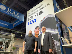 Scott VanHulle (left), manager of Repairability Technical Support and OEM technical relations, and Jeff Peevy, vice president of industry relations, stand in front of the I-CAR exhibit at the SEMA Show. Scott VanHulle (left), manager of Repairability Technical Support and OEM technical relations, and Jeff Peevy, vice president of industry relations, stand in front of the I-CAR exhibit at the SEMA Show.