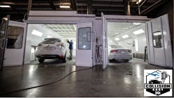 Paintbooth with CollisionCast logo Paintbooth with CollisionCast logo