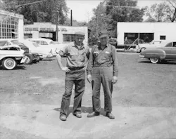 Elmer's Body Shop Founder Elmer Steffen, right, and his son, Ralph, pose for a photo in the summer of 1958. Elmer's Body Shop Founder Elmer Steffen, right, and his son, Ralph, pose for a photo in the summer of 1958.