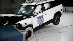 The 2025 Hyundai Sante Fe during the IIHS updated modern overlap crash test.