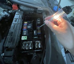 Figure 2: A quick check of the lane-change assist system fuse showed it was functional. Figure 2: A quick check of the lane-change assist system fuse showed it was functional.