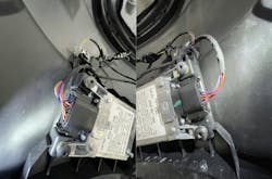 Figure 4: The collision repair technician had incorrectly installed the harness at the left and right lane-change assist modules. Figure 4: The collision repair technician had incorrectly installed the harness at the left and right lane-change assist modules.