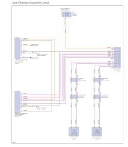 Figure 3: This Mitchell 1 wiring diagram shows the lane-change assist circuits. Figure 3: This Mitchell 1 wiring diagram shows the lane-change assist circuits.