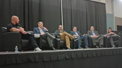 From left, Kyle Bradshaw, Dave Rounkles, Casey Hamilton, John Eck, Bud Center, and Barry Dorn discuss OEM industry relations in a lunch & learn panel discussion.