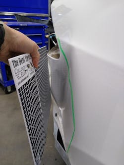 VISUAL AIDS: 2024 FenderBender Best Repair Planner McNee uses tools such as this Dent Viewer from Collision Edge to offer a comparison of scale for dents and make them clearer in photos. VISUAL AIDS: 2024 FenderBender Best Repair Planner McNee uses tools such as this Dent Viewer from Collision Edge to offer a comparison of scale for dents and make them clearer in photos.